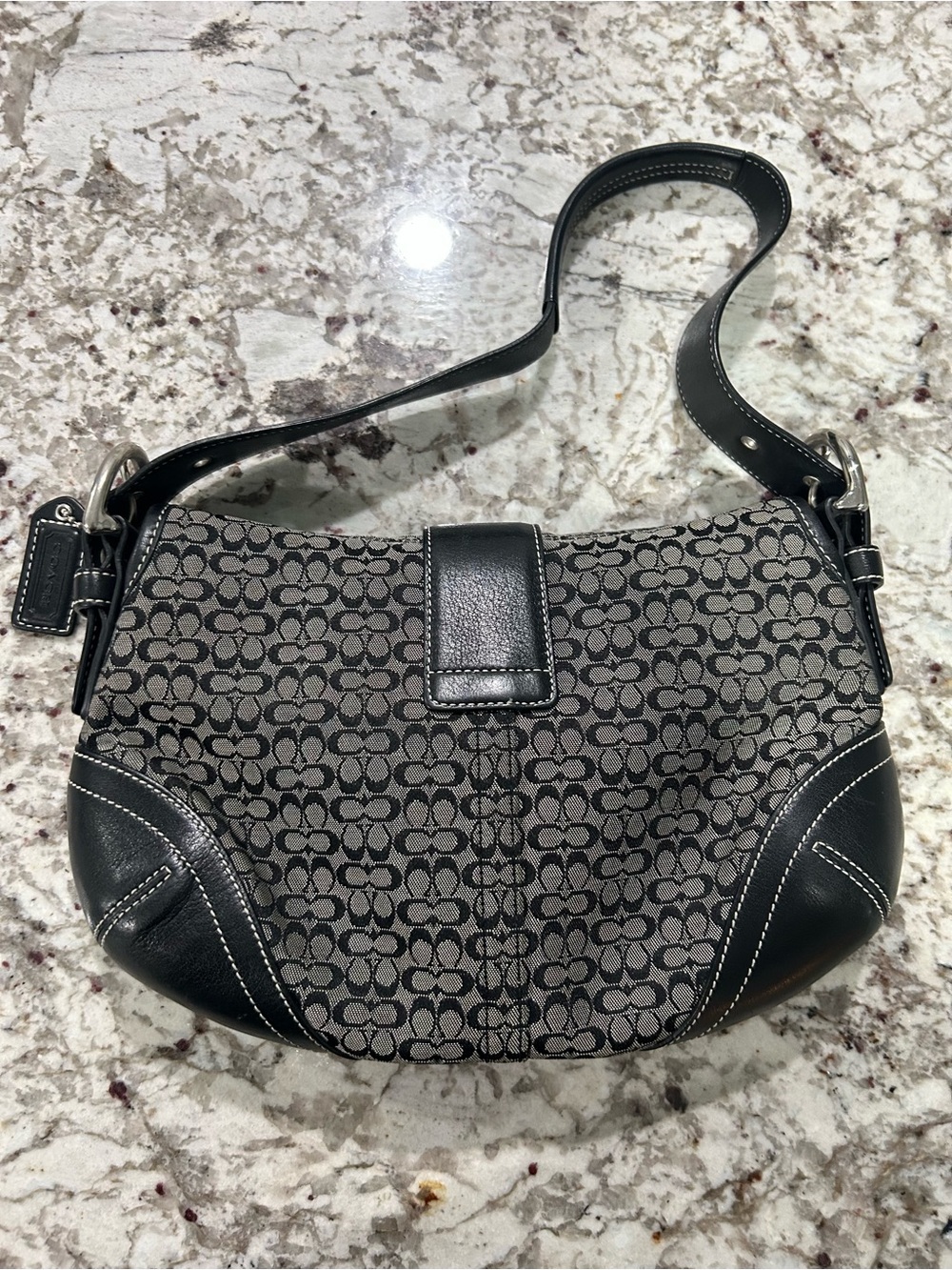 VTG Coach Soho Signature Black & Grey Canvas Leather Shoulder Bag # 6818 - Picture 2 of 12